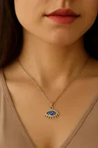 Women's Silver Evil Eye Pendant Necklace Set 