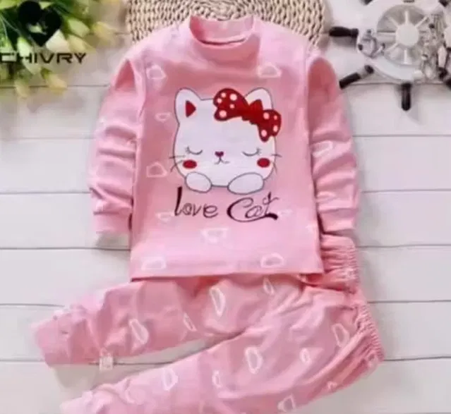 Poly cotton Printed Clothing Set for Girls (Pink, 0-6 Months)