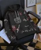 Fleece Printed Hoodie for Men, Black 