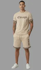 Polyester Printed Co-Ord Set for Men, Beige 