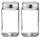 Afast Cube Glass Grocery Container Jar With Airtight Leakproof Attractive Steel Lid 1000ml, Pack Of 2
