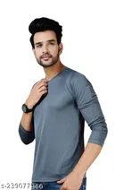 Round Neck Solid T-Shirt for Men (Grey, M)