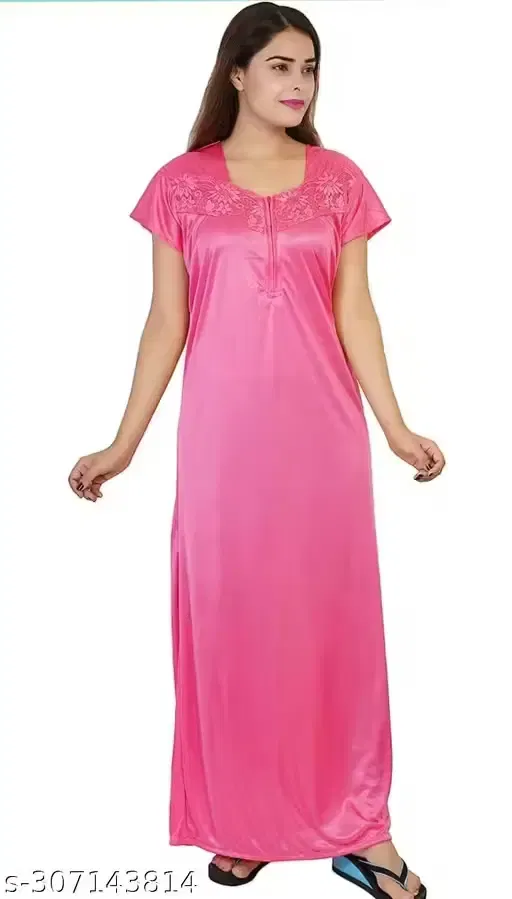 Trendy Satin Nightdress for Women, Pink (L)