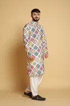 Cotton Blend Self-Design Kurta for Men, Multicolor 