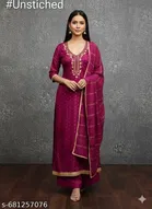 Silk Blend Embroidered Punjabi/All Over Suits Semi-Stitched Suits 
