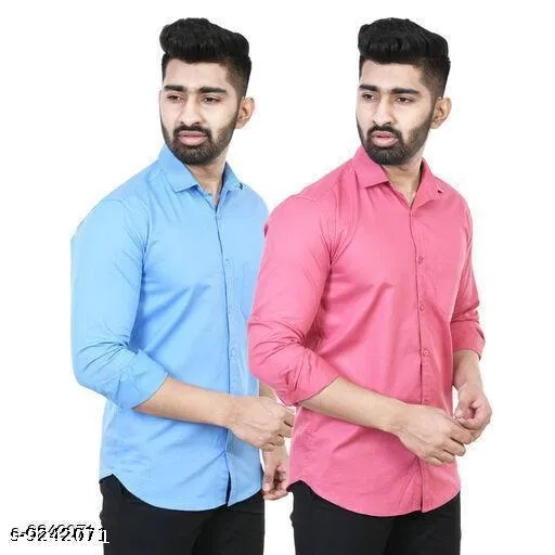 Cotton Blend Solid Shirts for Men, Multicolor (M)