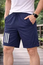 Polycotton Athletic Shorts with White Stripes for Men ,Blue 