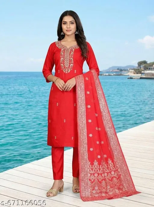 Printed A-line Kurta Set for Women (Red, L)