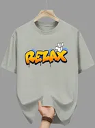 Polyester Printed Half Sleeves T-Shirts For Men, Grey 