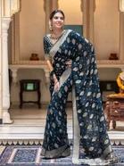 Banarasi Blue Art Silk Printed Saree for Women