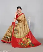 Art Silk Printed Saree for Women, Beige 