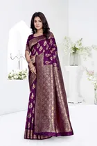 Jacquard Woven Design Saree for Women, Purple 