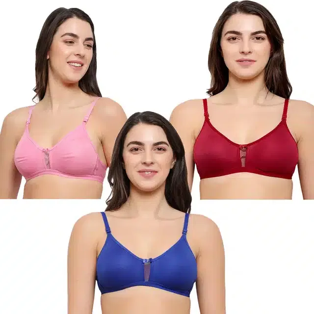 Cotton Blend Non Padded Bra for Women (Multicolor, 36) (Pack of 3)