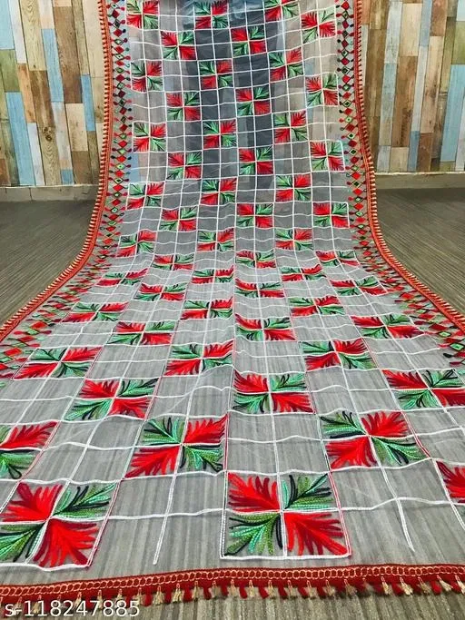 Embroidered Punjabi Net with Aari Work Sewing & Embroidery (White, Free Size)