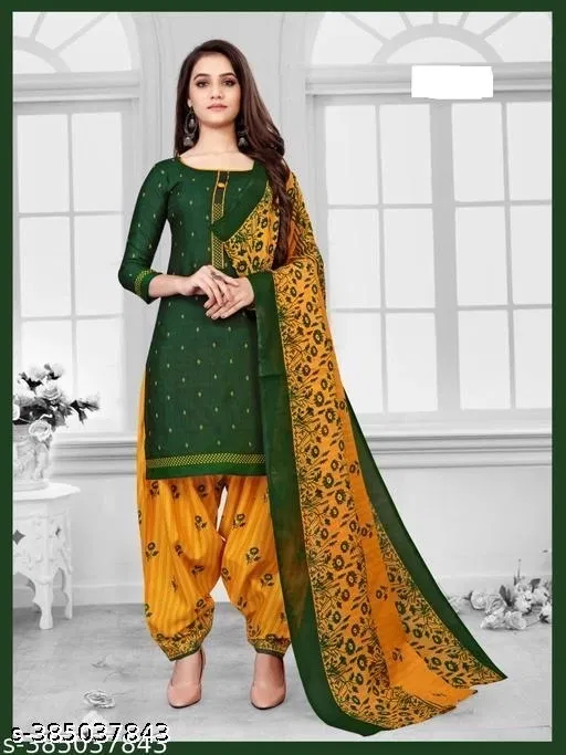 Cotton Blend Printed Salwar Suit for Women, Pack of 3 (Green, XXL)