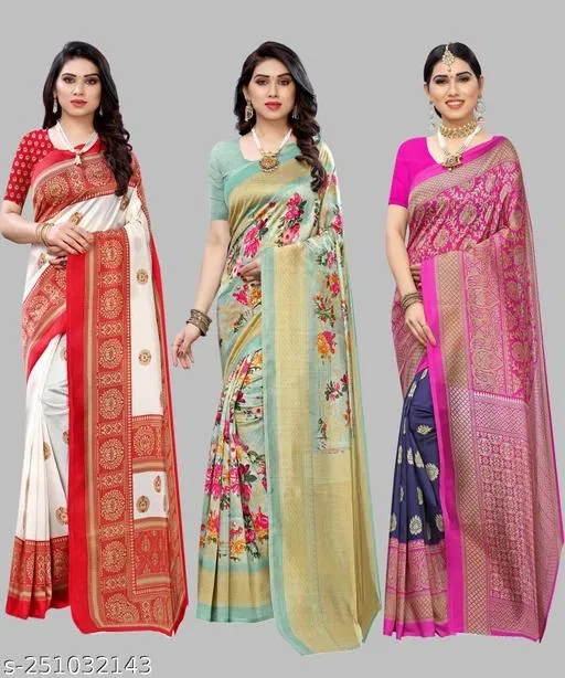 Art Silk Saree for Women, Pack of 3 (Multicolor, Free Size)