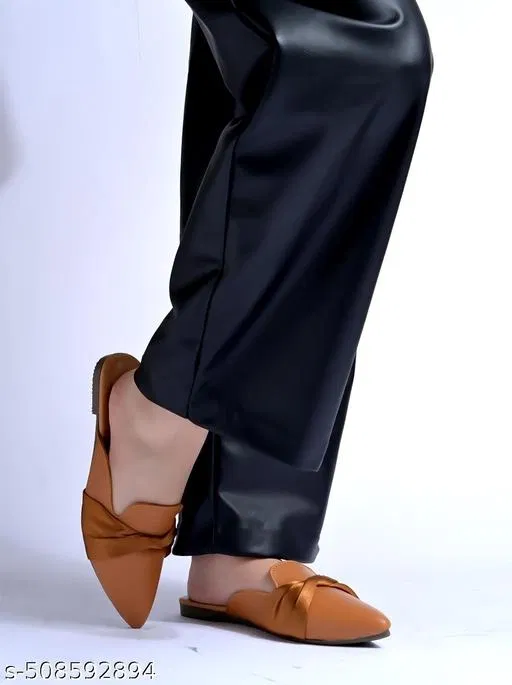 Solid Synthetic Mules for Women (Beige, IND-5)