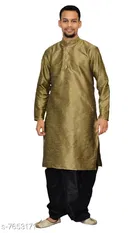 Dupion Silk Solid Kurta with Dhoti for Men 