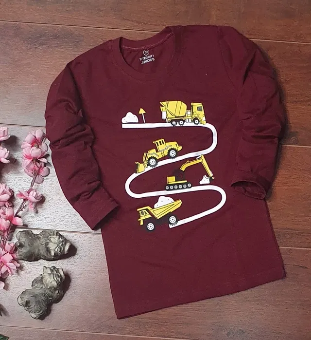 Full Sleeve Round Neck T-Shirt for Boys (Maroon, 7-8 Years)
