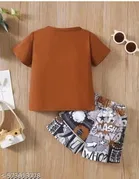 Hosiery Cotton Printed Clothing Set for Kids, Brown 