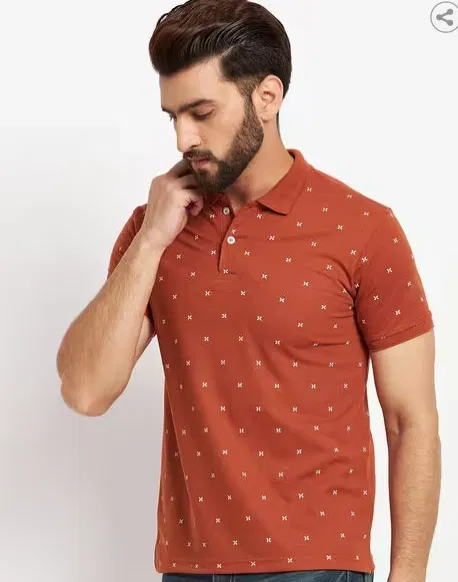 Printed Polo T-Shirt for Men (Rust, L)