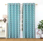 Polyester Printed Window & Door Curtains (Pack of 2) (Aqua Blue, 5 feet)