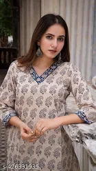 Viscose Rayon Printed Short Kurti for Women, Cream 