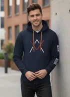 Fleece Printed Hoodie for Men, Dark Blue 