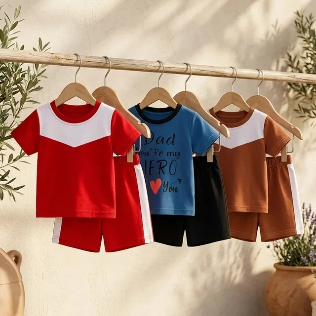 Solid Cotton Blend Top & Bottom Set for Boys (Multicolor, 6-12 M)