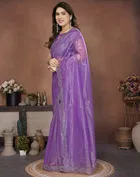 Bollywood Purple Organza Net Saree for Women
