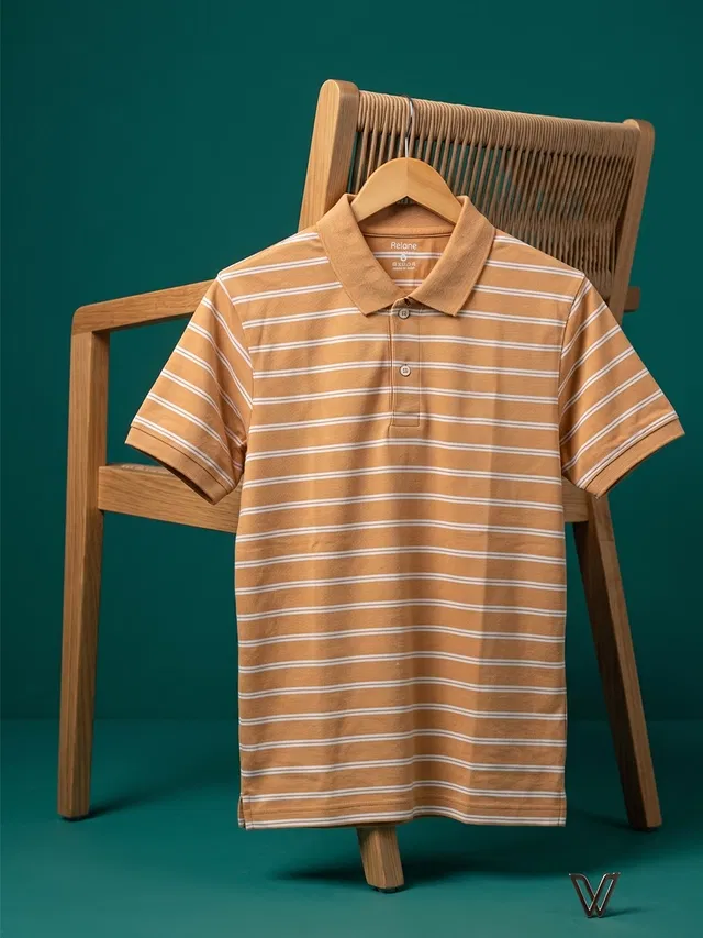 Striped Polo T-shirt for Men (Mustard, L)