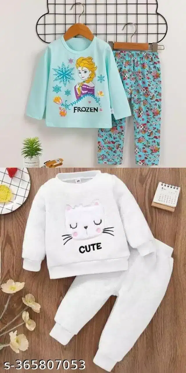 Cotton Blend Full Sleeves T-Shirt with Pant Clothing Set for Kids (Sea Green & White, 18-24 Months) (Set of 2)
