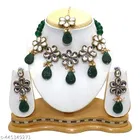 Premium Quality Green Kundan Chokar Necklace Set, White