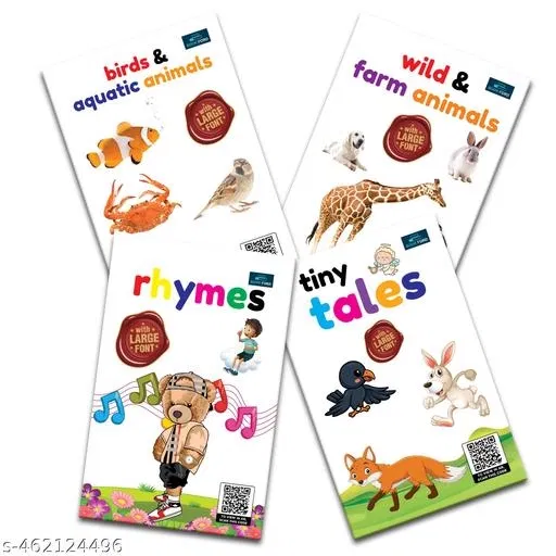 For Little Readings Library Book Of - Set Of 4 Books - Birds & Aquatic Animals , Wild & Farm Animals , Rhymes , Tiny Tales For Kids Hardcover,