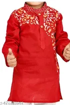 Solid Button Cotton Kurta Set for Boys 