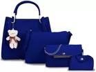 PU Solid Handbags for Women (Blue, Set of 4)