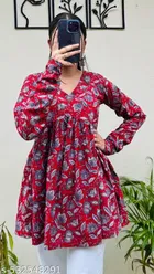Floral Printed A-Line Flared Cotton Top for Women 