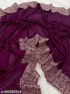 Georgette Embroidered Saree For Women, Purple