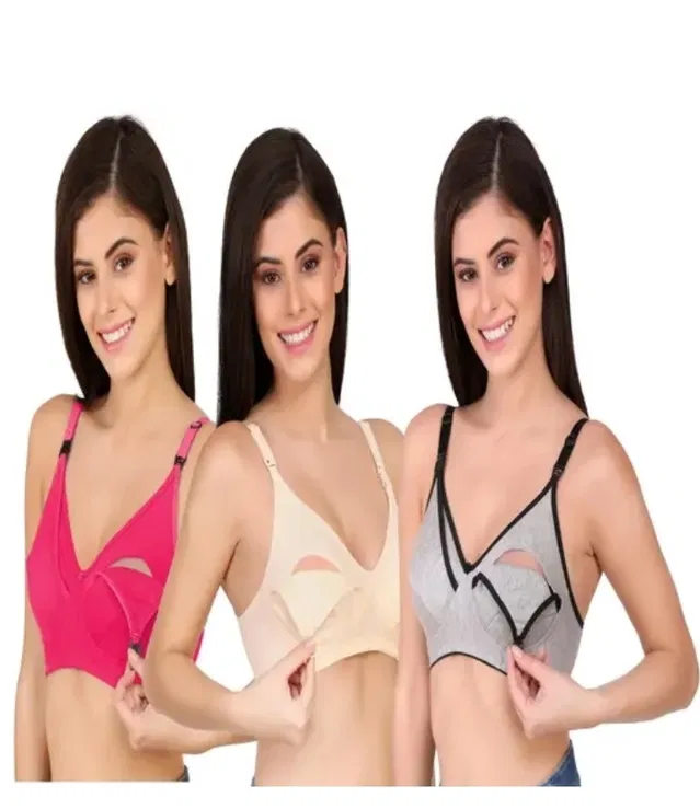 Cotton Blend Solid Bras for Women (Multicolor, 32) (Pack of 3)