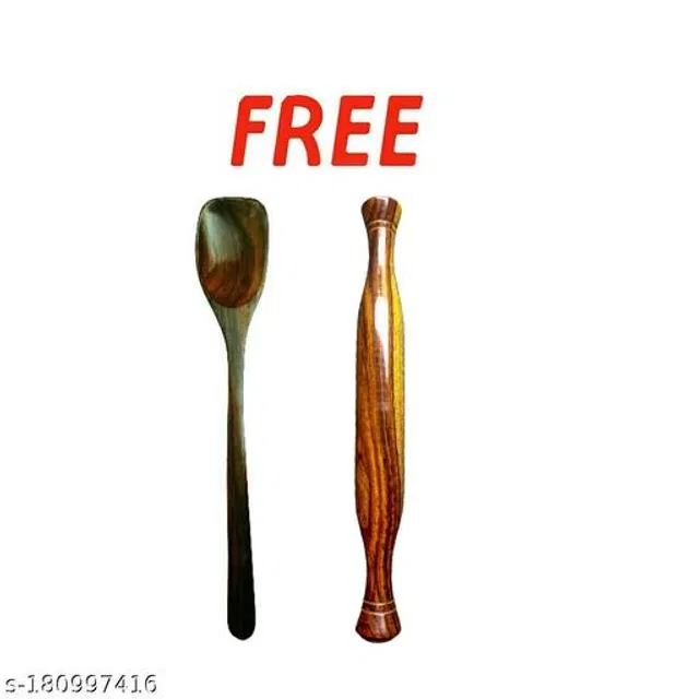 Wooden Serving Spoon with Rolling Pin (Brown, Set of 2)