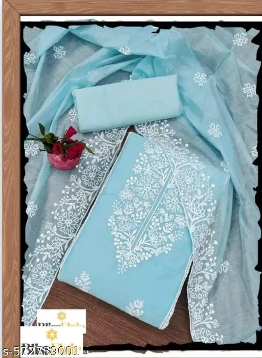 Embroidered Floral Patiala Suits for Women (Blue, Un Stitched)