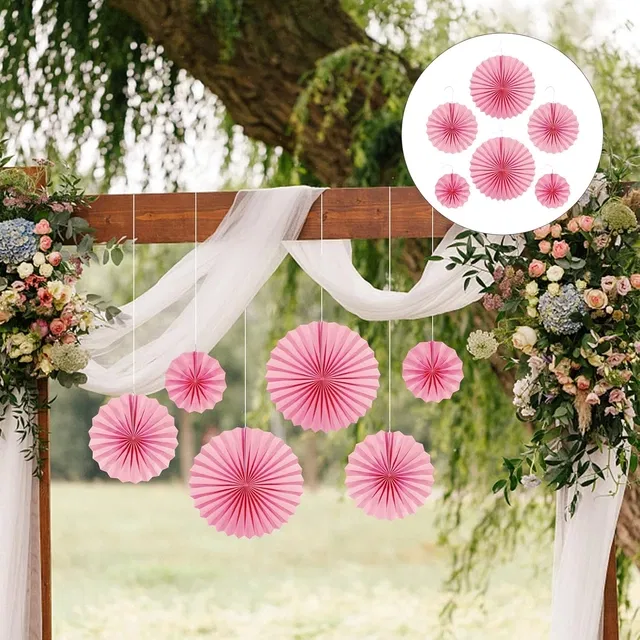 PARTYMASH 6Pcs Mergenta Pink Paper Fan Decoration for Birthday Decorations Items for Boys/Paper Fans Decoration  (Mergenta Pink, Pack of 6)