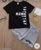 Cotton Blend Printed Clothing Set for Boys (Black, 0-6 Months)