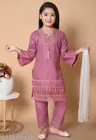 Solid Rayon Kurta Set for Girls 