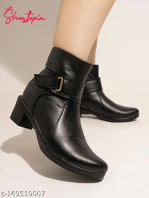 Shoetopia Solid Block Heeled Boots Black (4)