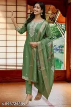 Floral Embroidered Chanderi Cotton Kurti for Women 