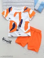 Cotton Clothing Set for Kids (White & Orange, 0-1 Years)