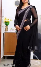Georgette Saree for Women, Black 