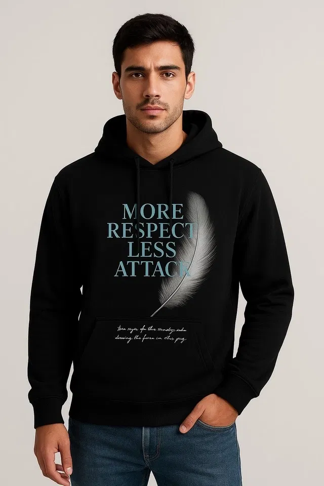 Full Sleeve Black Feather Printed Fleece Hoodie for Men (Black, M)
