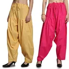 Cotton Solid Salwar for Women (Mustard & Pink, Free Size) (Pack of 2)